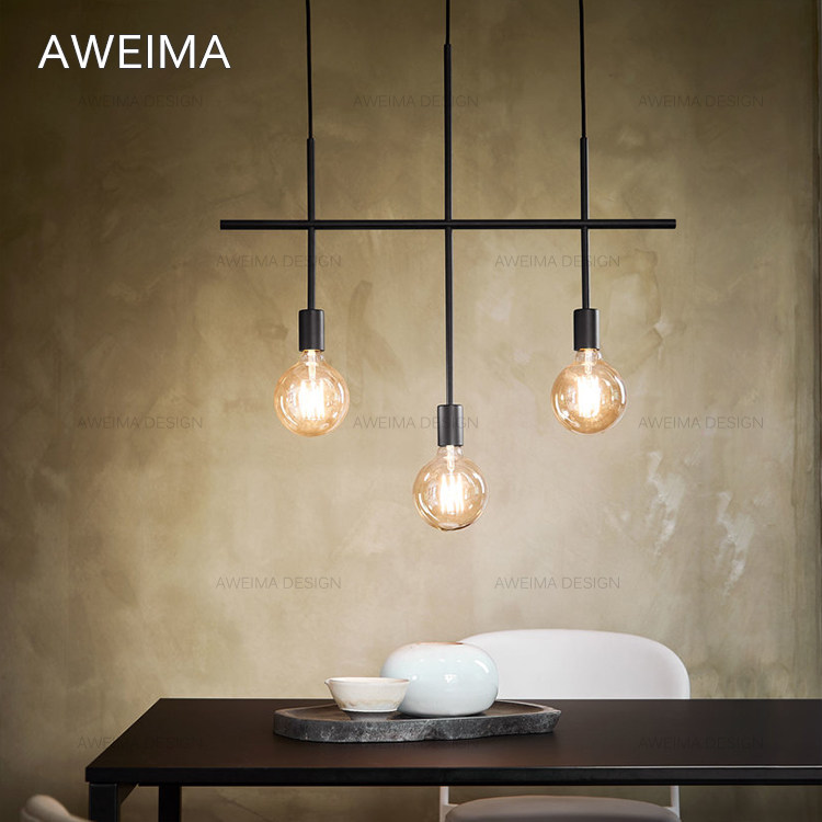 Danish design Simple modern led black restaurant chandelier Nordic personality 3 heads 5 heads fish line bar chandelier