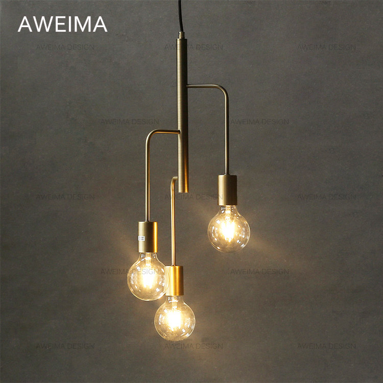 Nordic mood personality simple 3-head two-color chandelier modern led dining room living room study metal bronze chandelier