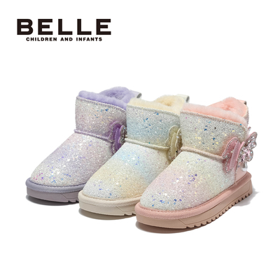 百丽童鞋女童冬季保暖雪地靴
