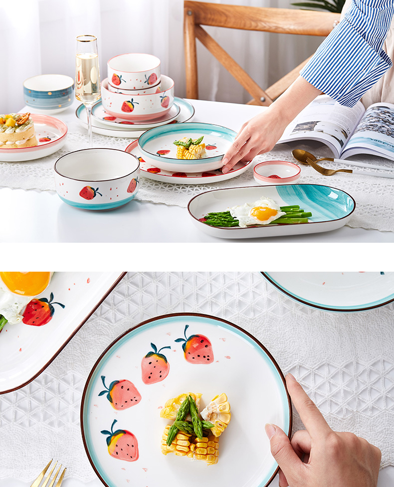 Orange leaves of strawberry hand - made plates of pottery and porcelain bowl home sweet rice bowls web celebrity tableware suit creative rainbow such as bowl dish