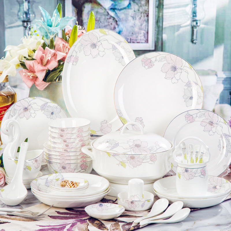 Orange leaf ipads porcelain tableware dishes suit Chinese style household European - style jingdezhen ceramics QingYing lotus dishes combination