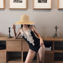  SWIMMINGWARM European and American lace stitching sexy small chest black belly COVER THIN BIKINI ONE-piece SWIMSUIT FEMALE