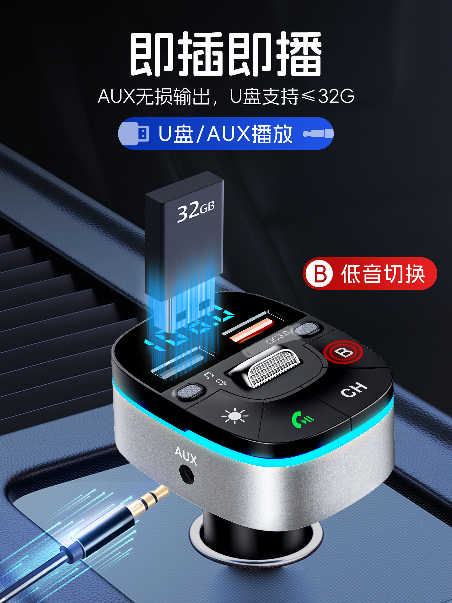 Newman Car Bluetooth Receiver Lossless Sound Quality Car Music Mp3 Player Fast Charging Charger with Aux