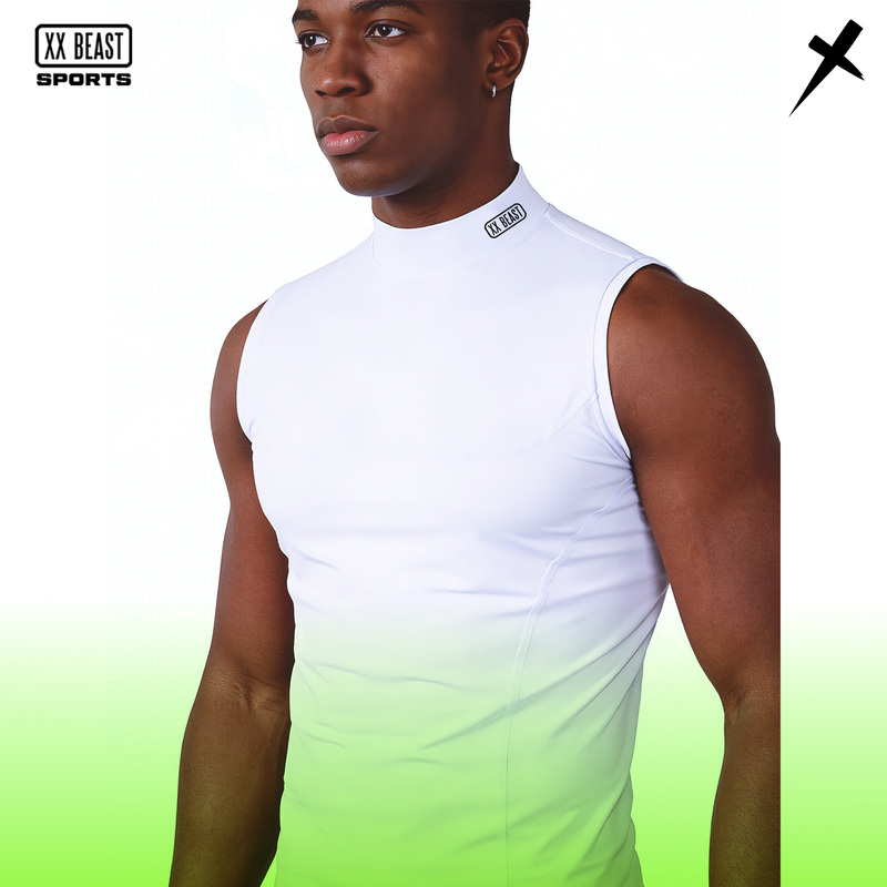 Xx Beast Men's Half-High Collar Sleeveless Vest Fitness Training Quick-Drying Elastic Sports Vest Bodysuit