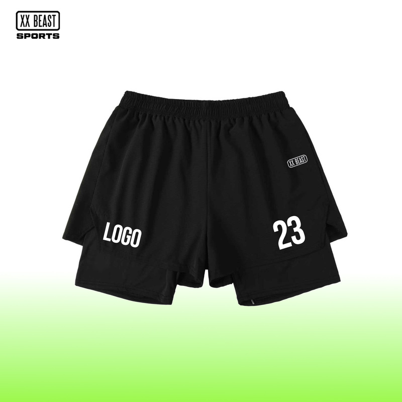 Xx Beast Rugby Shorts Men's Double-Layer Design Sports Pants Black Without Pockets with Lining Quick-Drying Shorts