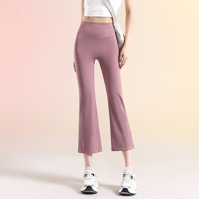 Lu Same Style Flared Yoga Pants for Women, Suitable for Petite Figures, Cropped Length, High-Waisted, Thin for Spring and Autumn, Pilates, Sports, and Fitness
