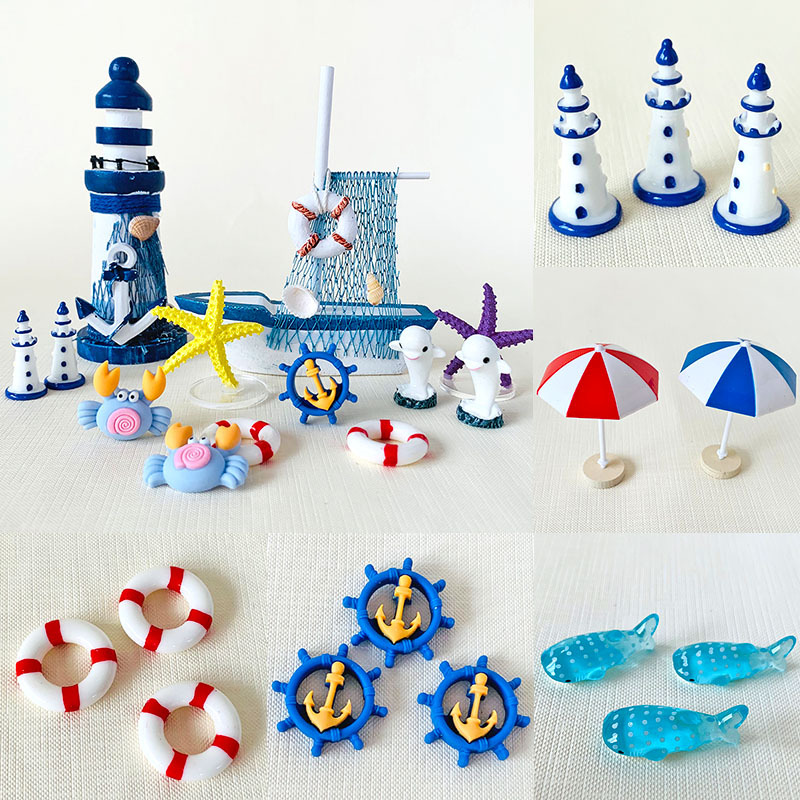 Ocean Series Themed Cake Decoration Sailboat Lighthouse Ornaments Seagull Crab Coral Felt Seaweed Baking Inserts