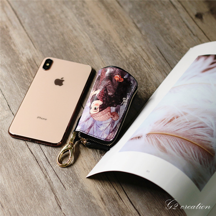 Túi chìa khóa xe của phụ nữ đa chức năng dễ thương dây kéo sơn hoạt hình mini xi lanh khóa túi túi tiền xu nhỏ - Trường hợp chính ví móc khóa da thật