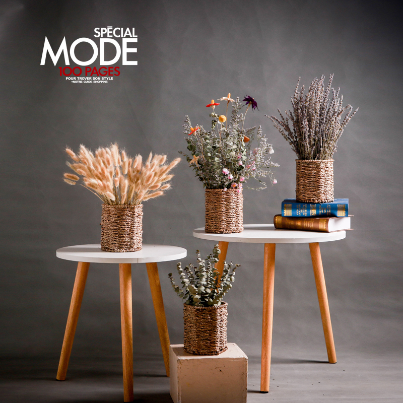 Natural grass flower basket with lavender wheat reed reed rice Yughali leaf decorated dry flower set