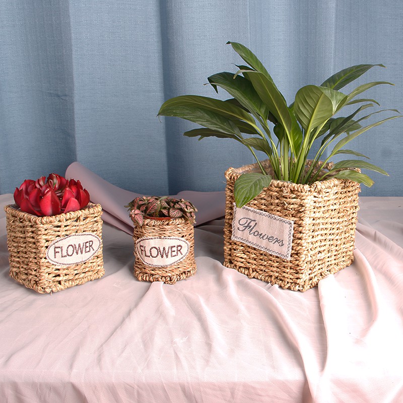 Grass-woven-flower pots Creative hand-woven flower-flower basket Multi-meat potted gold Gfields Garden basket Living room Decorative Floral