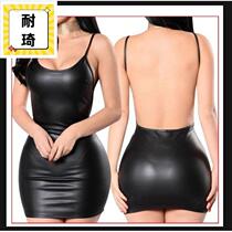 Interest Lingerie Foreign Trade Increased European Code Manufacturer Spot Europe and America Black leather Lacquer Leather Coat Leakage Back Suit
