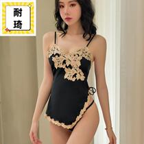 New Lady Summer Harness Sleeping Skirt V Collar Sexy Short Skirt Thin home Water Soluble Flower Nightclub Anchor Uniform