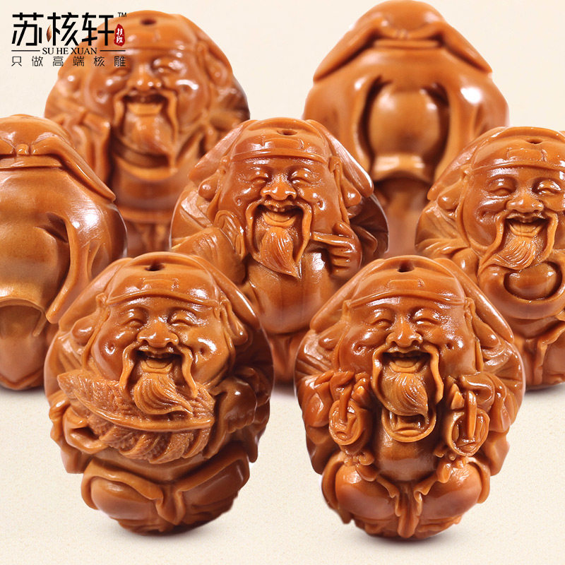 Su Gong Zhoushan nuclear carving olive core God of wealth hand string iron core eight gods of wealth pure handmade men's olive beard hand