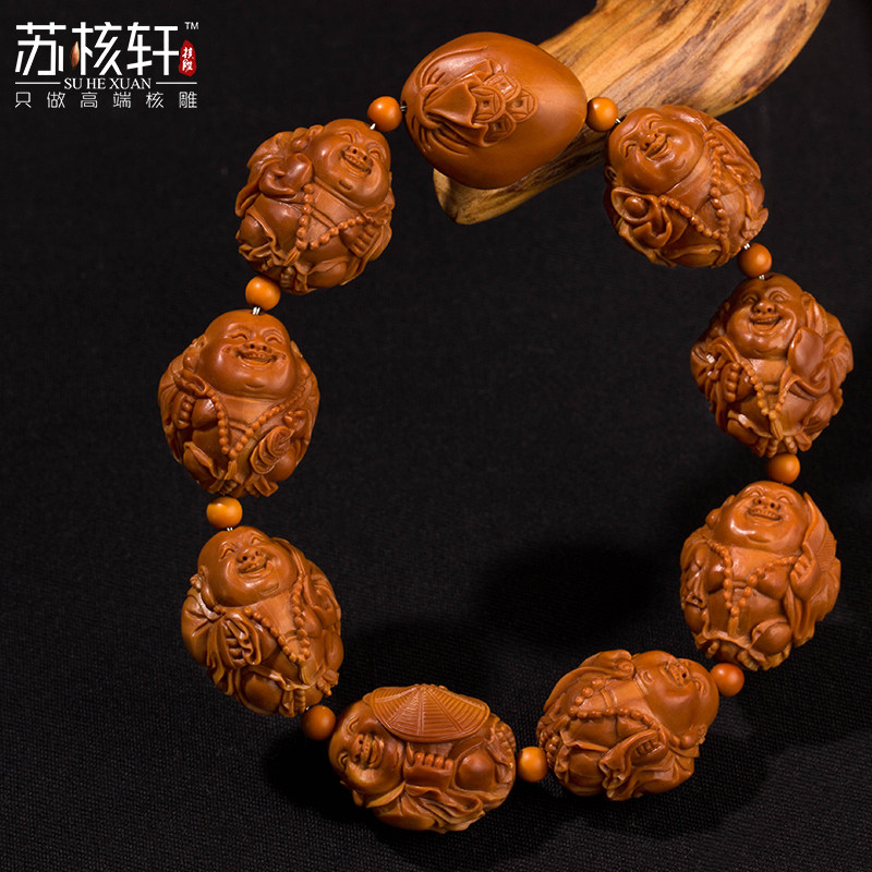 Zhoushan nuclear carving boutique Maitreya iron core olive core hand string male Fluke Maitreya Buddha pure handmade olive beard bracelet