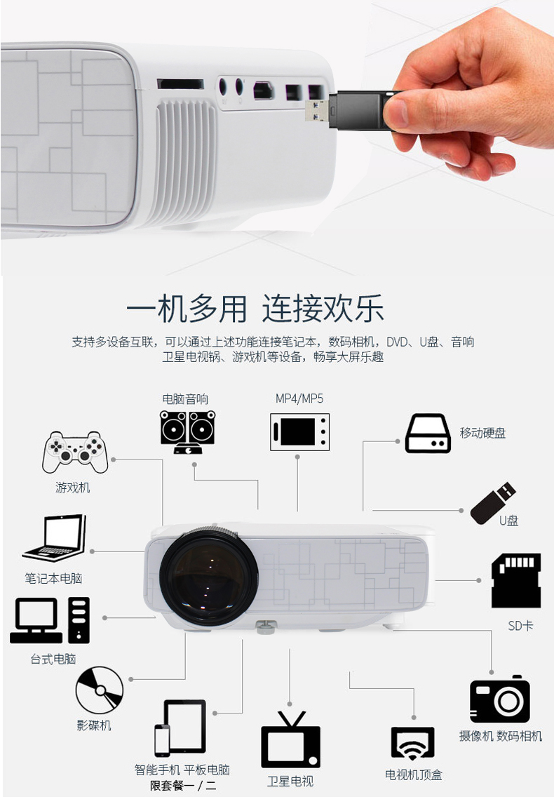 Vua công nghiệp mới 2018 YG410 nâng cấp máy chiếu điện thoại di động máy chiếu mini micro để gửi rèm