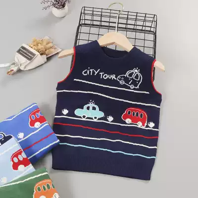 Boys cartoon car jacket sweater small and medium-sized children's inter-color sweater 2021 spring and autumn trendy cotton vest