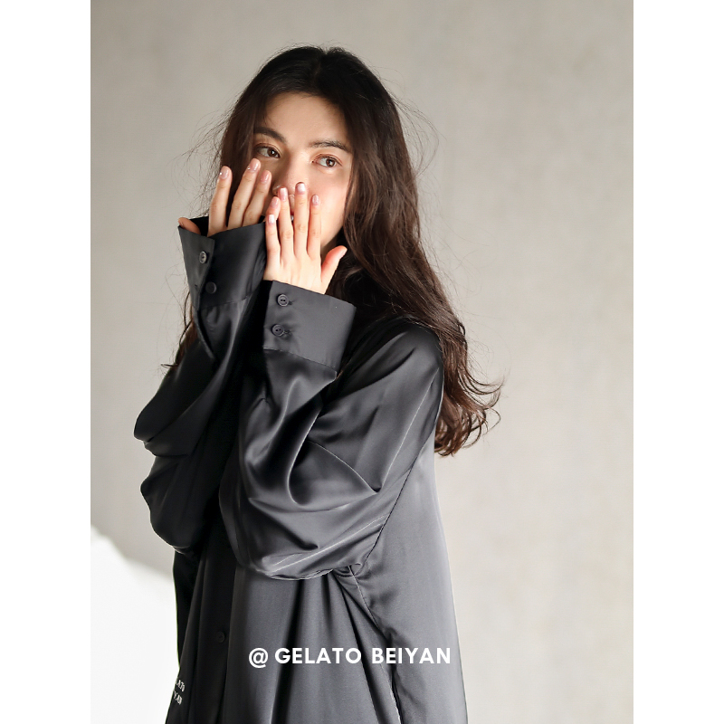 Beyyeon Pyjamas Woman Spring Autumn Season Emulation Silk Black Sexy Lace Sleeping Dress Thin Section Woman Summer Ice Silk Long Sleeve Home Suit