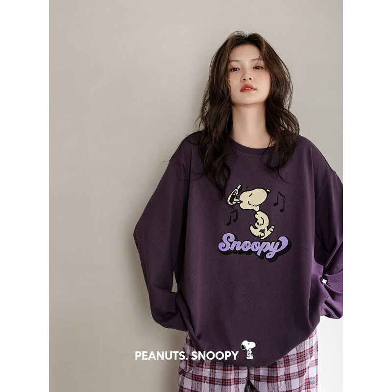 Beiyan Women's Pajamas Spring and Autumn New Soft Cotton Snoopy Loungewear Cute Girl Long-Sleeve Long-Pants Plus-Size Set