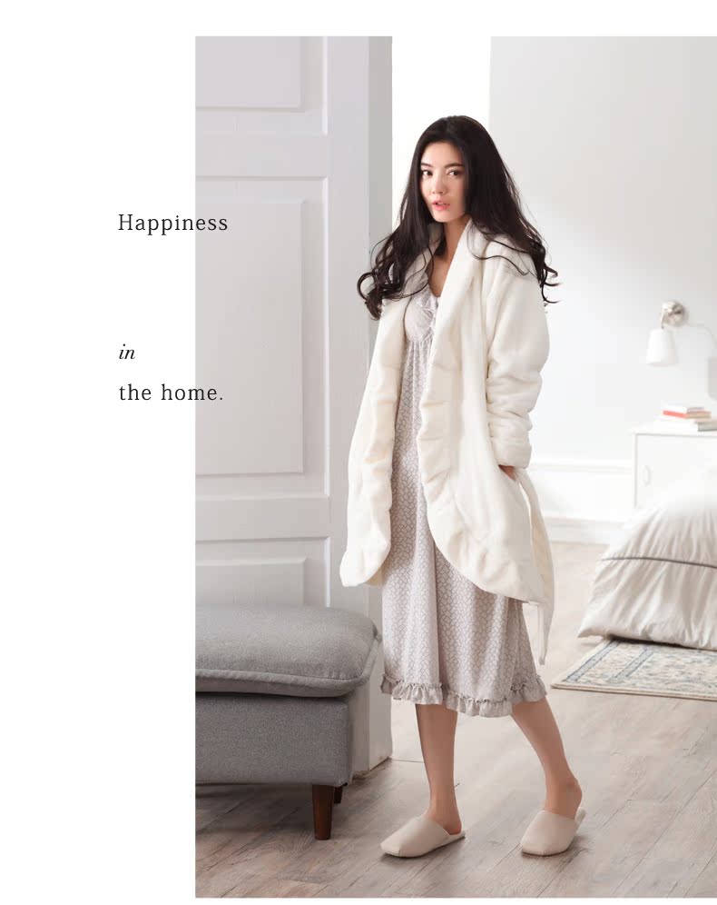 Mùa đông nhung san hô nhung nữ đồ ngủ thời trang Hàn Quốc phụ nữ ấm áp flannel áo choàng nhà ngọt ngào bộ đồ ngủ 2 dây