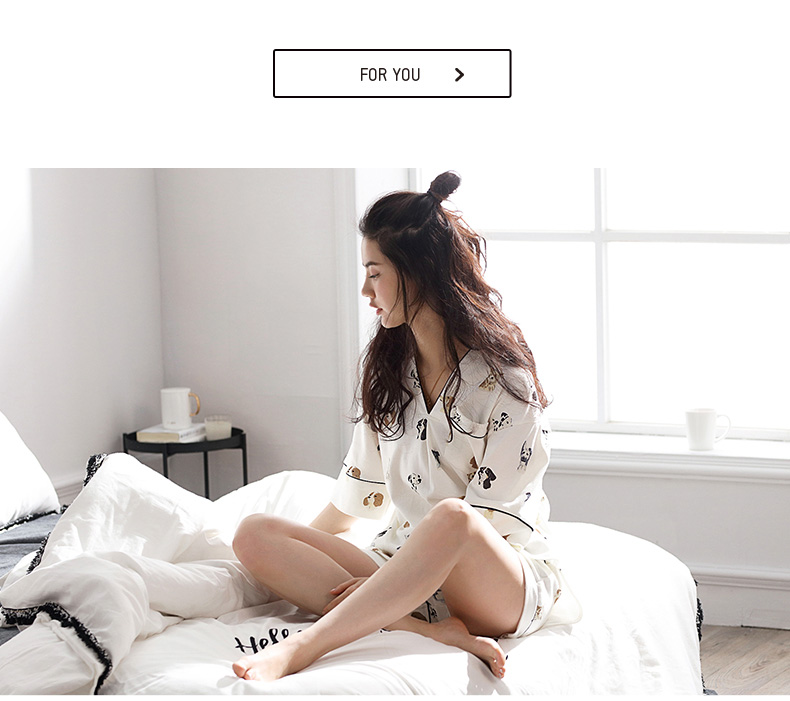 Quần lửng cotton mùa hè vài bộ đồ ngủ nữ cổ chữ V gợi cảm mặc nhà thời trang ngắn tay cotton phù hợp với nam bộ thể thao nữ mùa đông