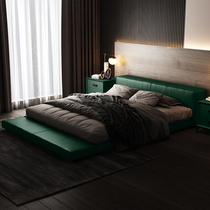 618 preemptive addition] master bedroom first layer cowhide leather bed small apartment tatami double bed light luxury solid wood bed
