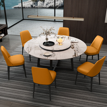 Nordic marble round table and chair combined modern round table household with simple solid wood round table with turntable plate 6 people
