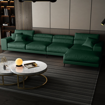 2020 dark green Hong Kong style light luxury First layer cowhide leather sofa living room modern simple corner leather sofa combination
