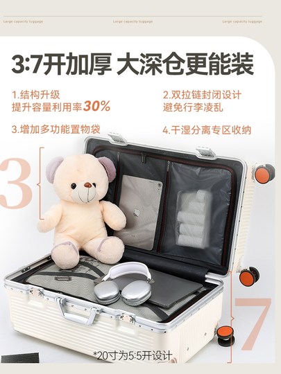 Aluminiumrahmen-Koffer Damen 2025 neuer multifunktionaler 37-Punkt-Koffer, stark und langlebig, Erwachsene können auf dem Trolley-Koffer sitzen