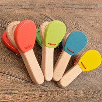 Wooden childrens small soundboard kindergarten musical instrument baby handle racket strike clap rattle wooden finger