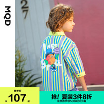 MQD Childrens clothing Boys 2021 cartoon striped shirt Pure cotton childrens short-sleeved shirt spring new top Korean
