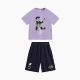 Серый фиолетовая футболка + темно-синие шорты b