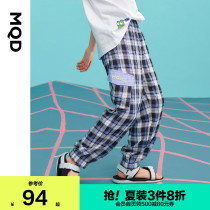MQD childrens clothing boys plaid casual pants 21 summer new childrens light plaid large pocket anti-mosquito tooling trousers