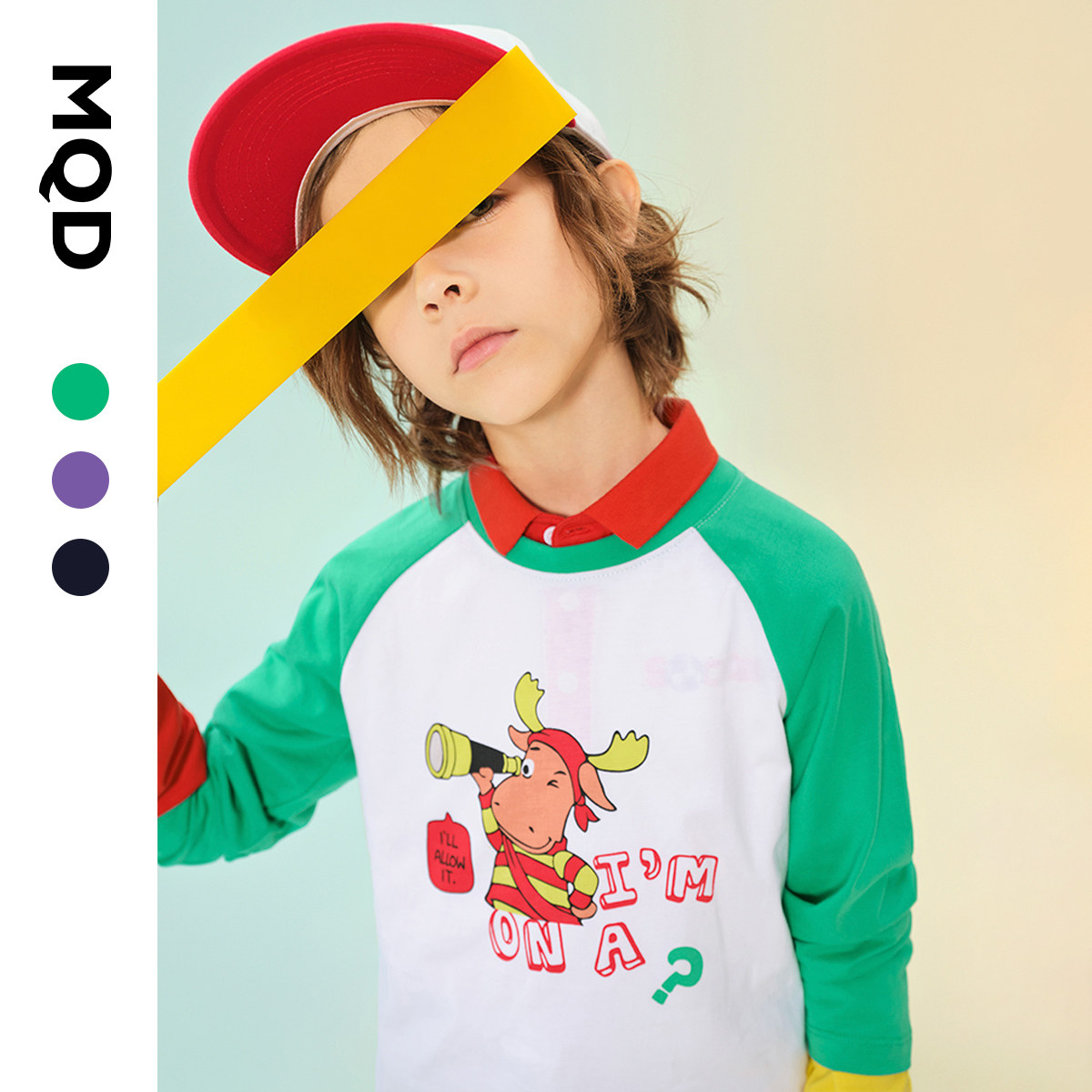 MQD Kids Boys' And Girls Long Sleeve T-Shirt 21 Autumn New Contrast Cartoon Top Shoulder Sleeve Long Sleeve T Shirt Tide Brand