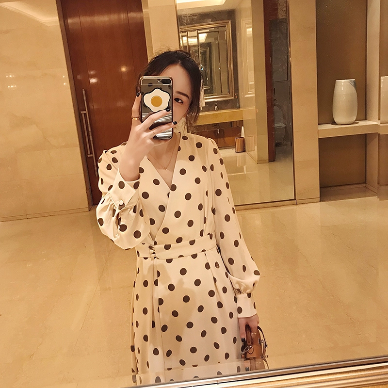 Váy voan dài sóng 2019 xuân mới siêu cổ tích Pháp váy đầm cổ v eo thon - Sản phẩm HOT