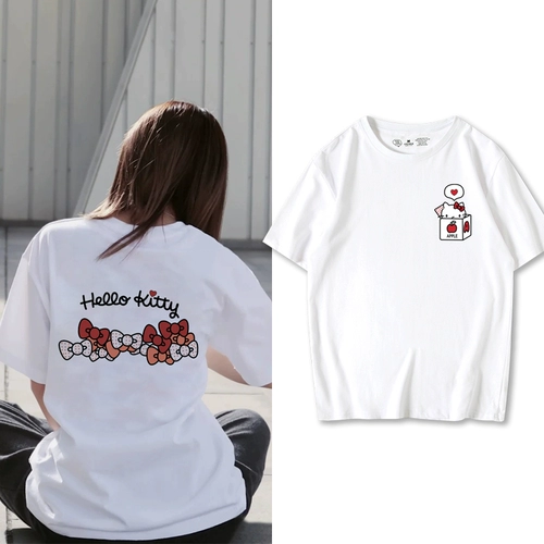Hello kitty, Tide, милая небольшая дизайнерская белая хлопковая футболка с коротким рукавом, тренд сезона, свободный крой