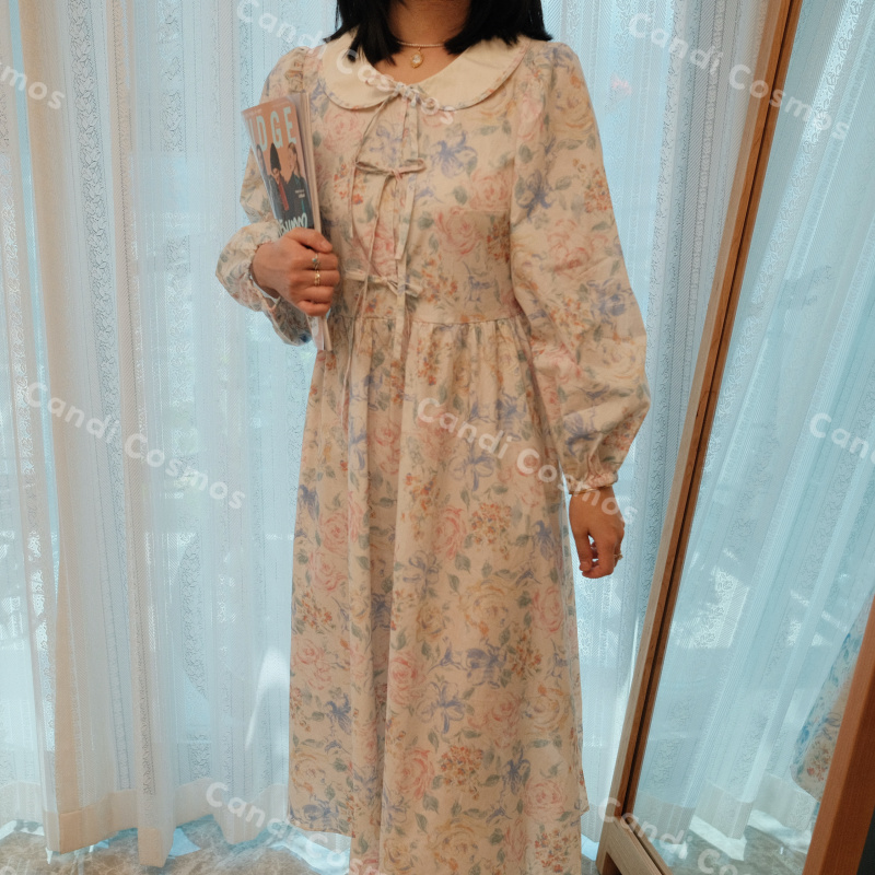 "Spring Overture" Peter Pan Small Round Neck Bow Tie Dress Candicosmos Original Design "Spring Overture" Peter Pan Small Round Neck Bow Tie Dress Candicosmos Original Design
