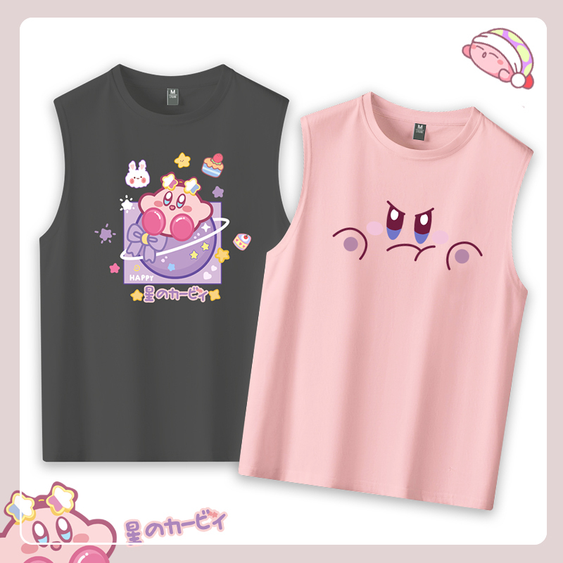 Japanese Cartoon Anime Kirby Sports Pure Cotton Sleeveless T-Shirt Fashion Harajuku Style Couple Oversized Vest