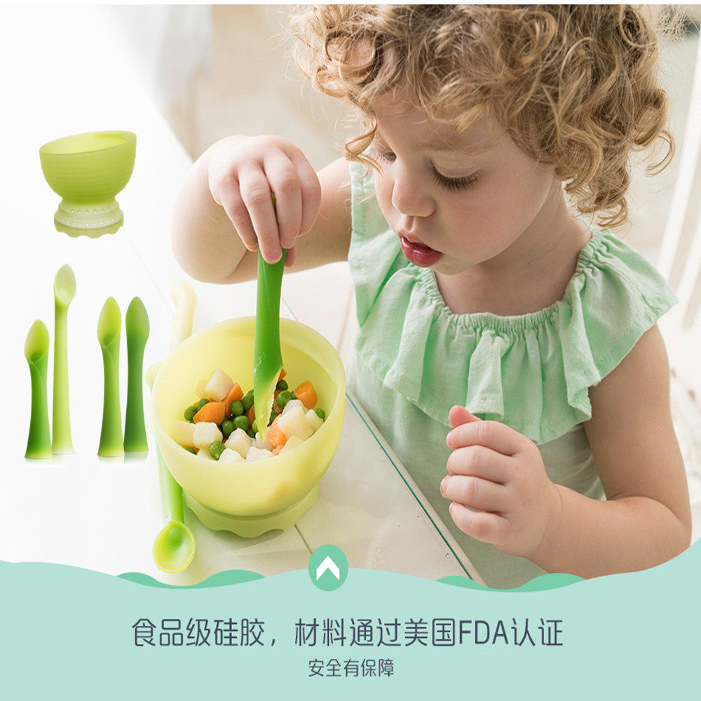 American olababy baby tableware Bowl Spoon set newborn baby soft spoon food grade silicone food Spoon Bowl