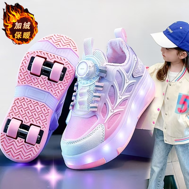 Heelys 靴、女の子用ローラースケート、子供用フラッシングシューズ、2024 春と秋の新スタイル、男性用中型および大型子供用ホイールスケート