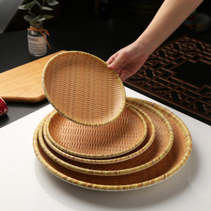 Woven Dustpan Tableware Plate Rectangular Plastic Rattan