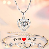 999 sterling silver necklace female choker simple jewelry crystal pendant to send girlfriend wife Valentines Day gift