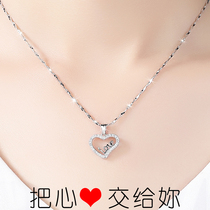 Necklace Female Silver choker Japan and Korea Simple S999 Silver LOVE LOVE Pendant for Valentines Day Gift