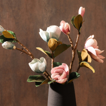 Chinese Zen feel PU big magnolia Lotus single branch bouquet decorative vase dining table living room floor flowers