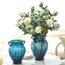 European style binaural Stained Glass Vase ornaments living room flower arrangement hydroponic simple glass transparent flowers rich bamboo