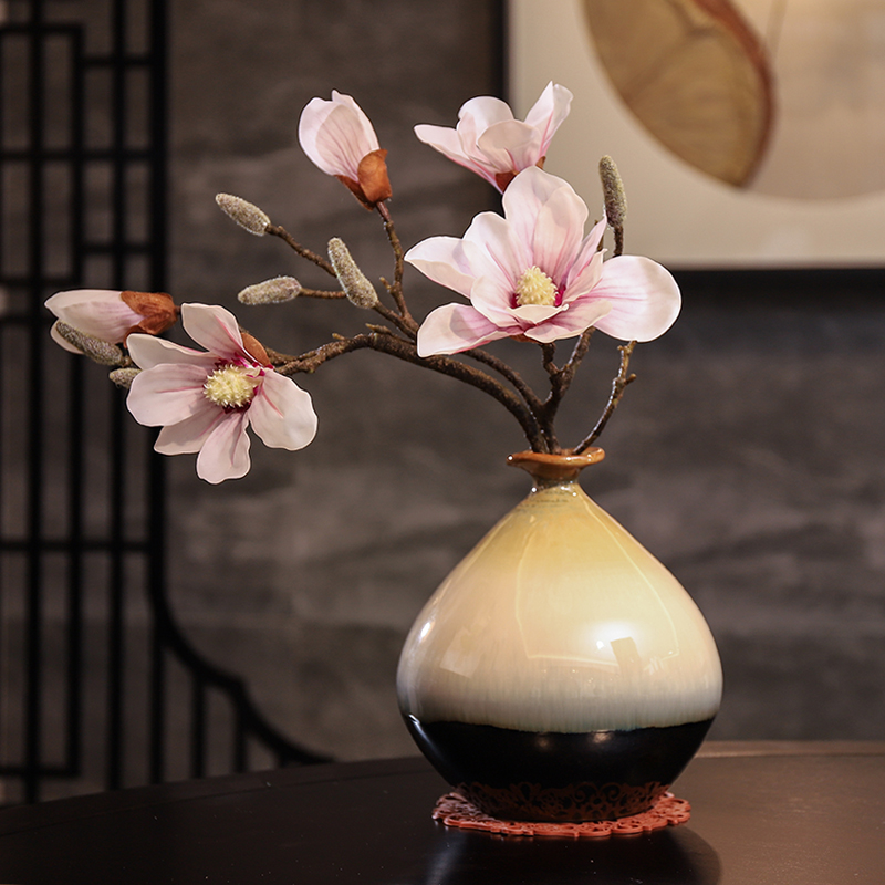 New Chinese Zen Serie Jingdezhen Ceramics Vase Swing Piece Jade Land Flower Arrangement Art Living Room Rack Hyun Guan Dry Flower Adornment