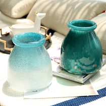 Ice blue glass vase transparent ornaments modern simple Nordic home decoration living room table hydroponic vase