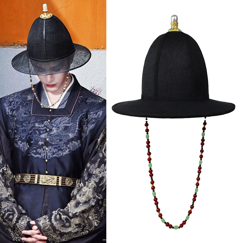 Ming Dynasty Large-Brimmed Hat, Hanfu Hat, Round-Neck Headwear, Hanfu Hat That Can Be Paired with Taoist Robes, Round-Neck Robe, Beaded Hat, Bead Hat