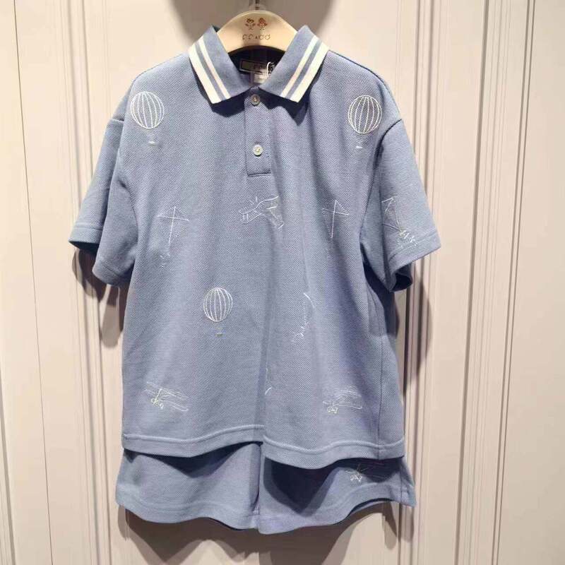 24 New Summer Boys' British College Style Lapel Short-Sleeved Polo Shirt Casual Versatile Shorts Set Ff&Dd