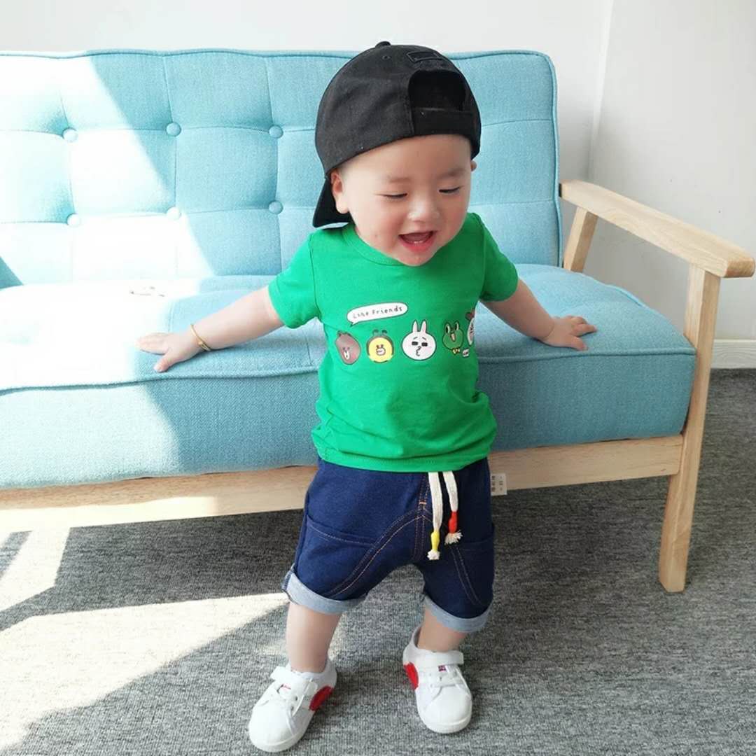 Váy bé trai hè 2018 set đồ mới cho bé tay áo ngắn cho bé mùa hè hai mảnh phiên bản Hàn Quốc của quần áo trẻ em mùa hè dành cho trẻ em - Phù hợp với trẻ em bộ nỉ nhung đẹp cho bé