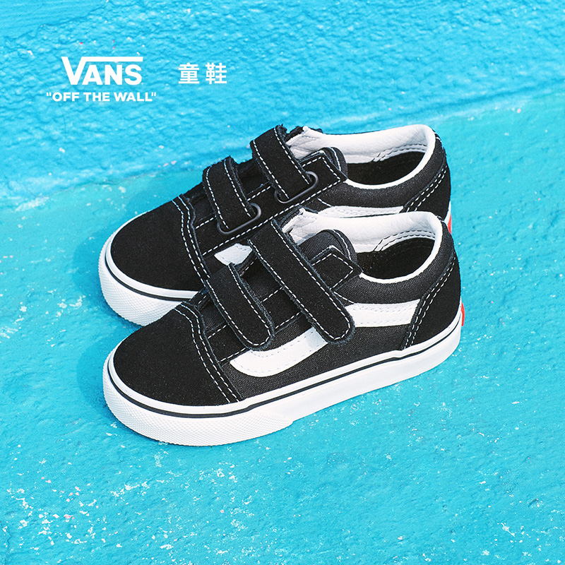 Vans Van Sans Official Boys Black parent-child Classic Magic sticker male and female low helping slip-board shoes